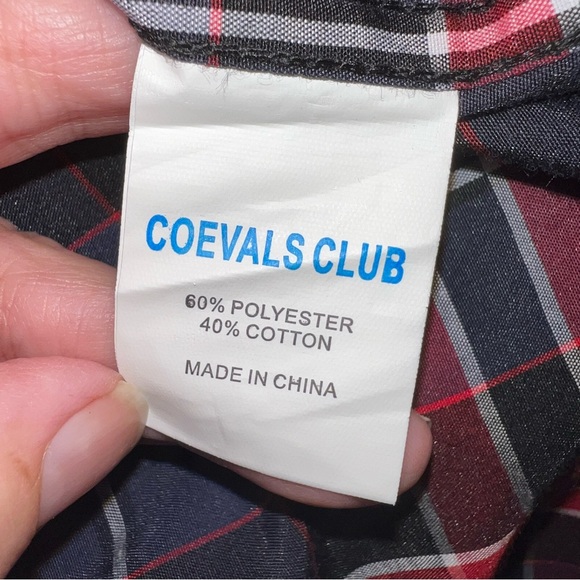 Western Pearl Snap Shirt Coevals Club Size M Red Blue Plaid Long Sleeve Shirt - Picture 6 of 7